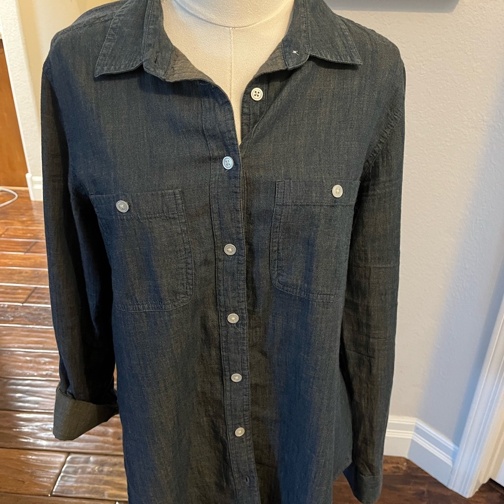 Dark Chambray Button-Up Shirt, Size M, EUC